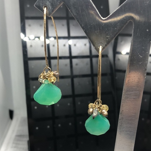 Bundle 2 stone and crystal trendy statement long wire hook earrings dangle drop. - Picture 3 of 7